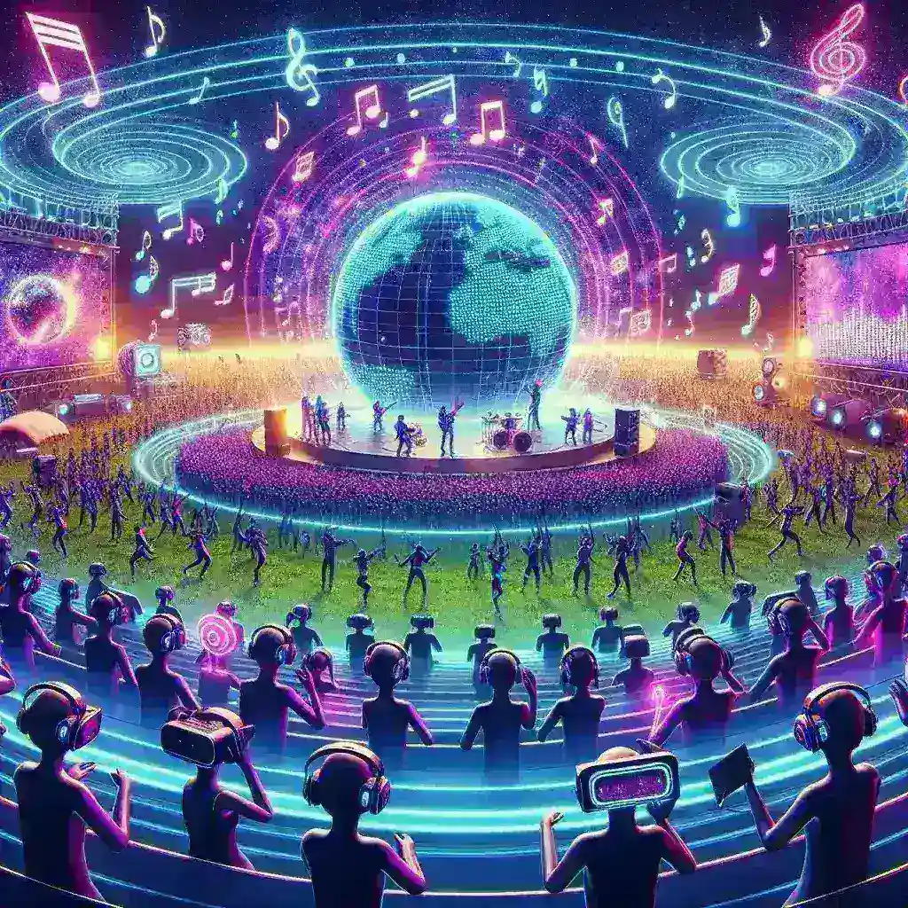 "Participants enjoying immersive VR experience at Sony Music's groundbreaking Virtual Reality Music Festival, featuring global artists and interactive performances."